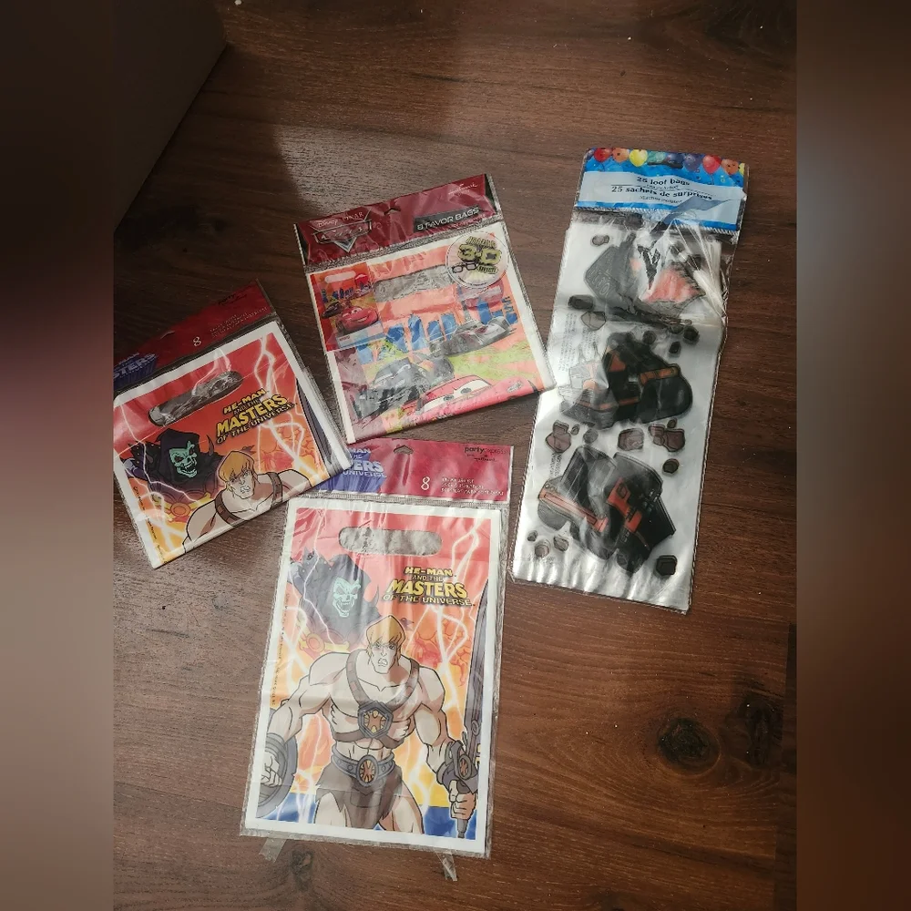 Bundle of Kid's Party Goodie Bag Supplies and Loot Bags (He-Man, Cars, & Trucks)